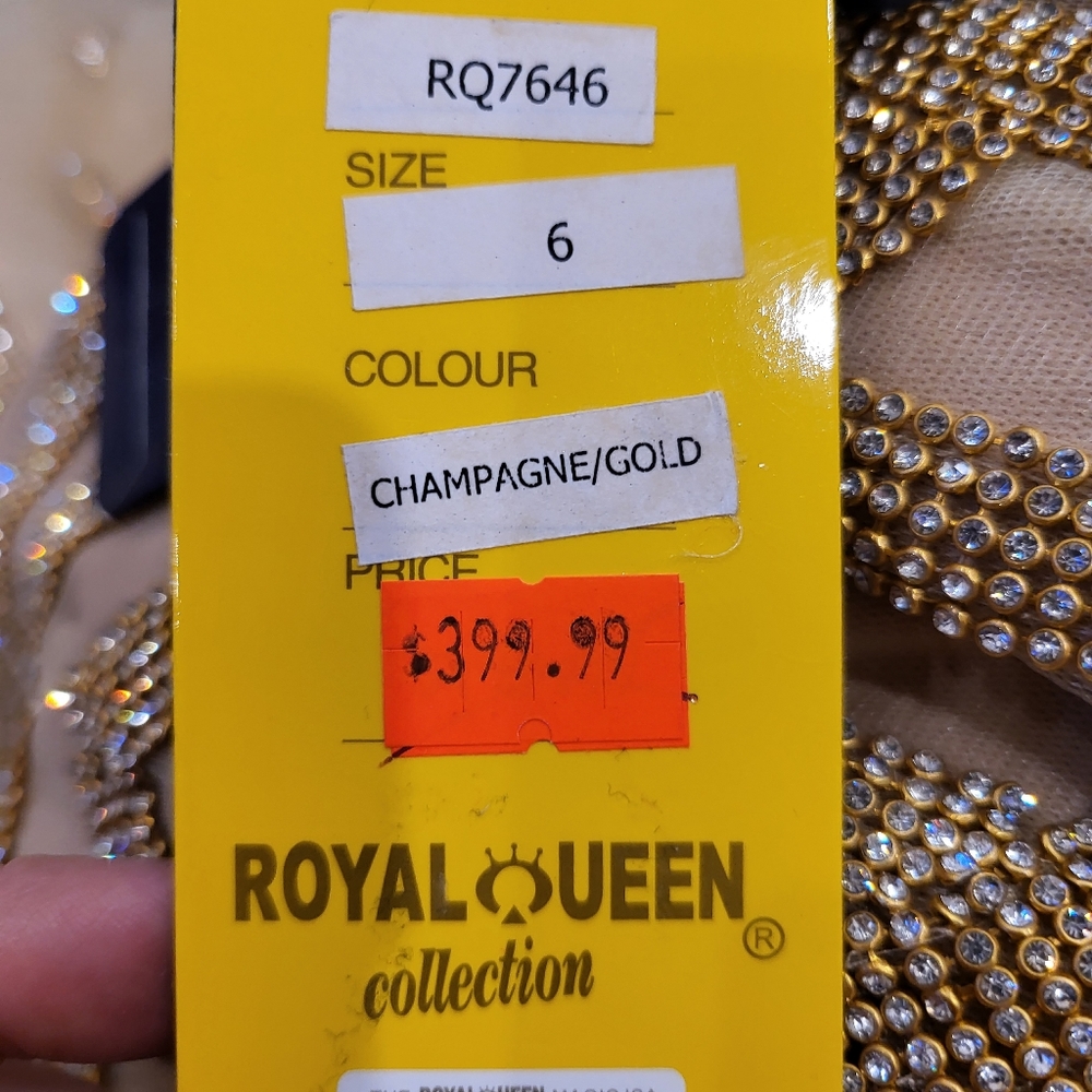 Royal Queen collection jeweled formal gown size 6 NWT BEIGE AND GOLD - Picture 6 of 6